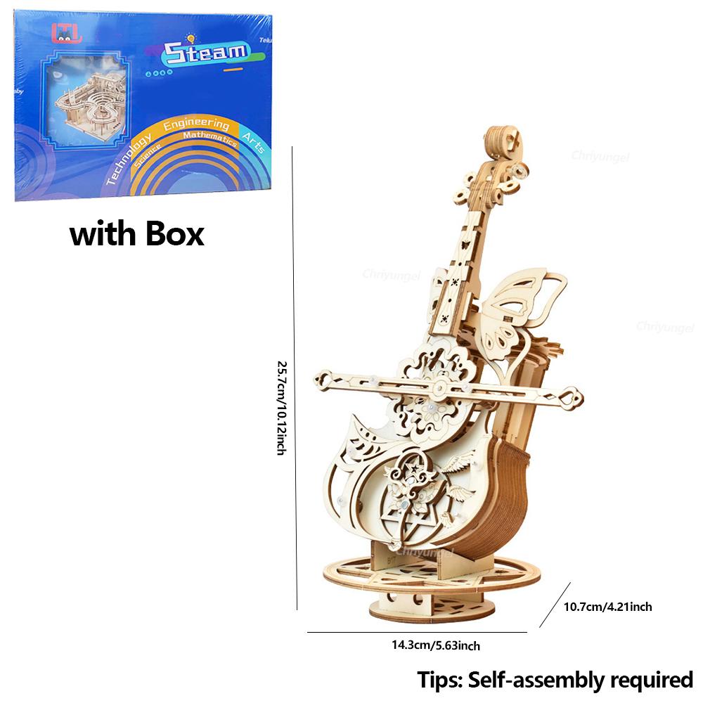 3D Puzzle Wooden Cello Music Box DIY Assembly Building Kits for Adults Kids Home Living Room Decor Crafts Valentine's Day Gifts