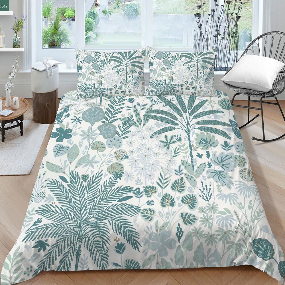 Семейное постельное белье, односпальная двуспальная кровать, полноразмерная серия с растительным принтом, постельное белье с узором в виде листьев, наволочка и пододеяльник, моющееся украшение для дома