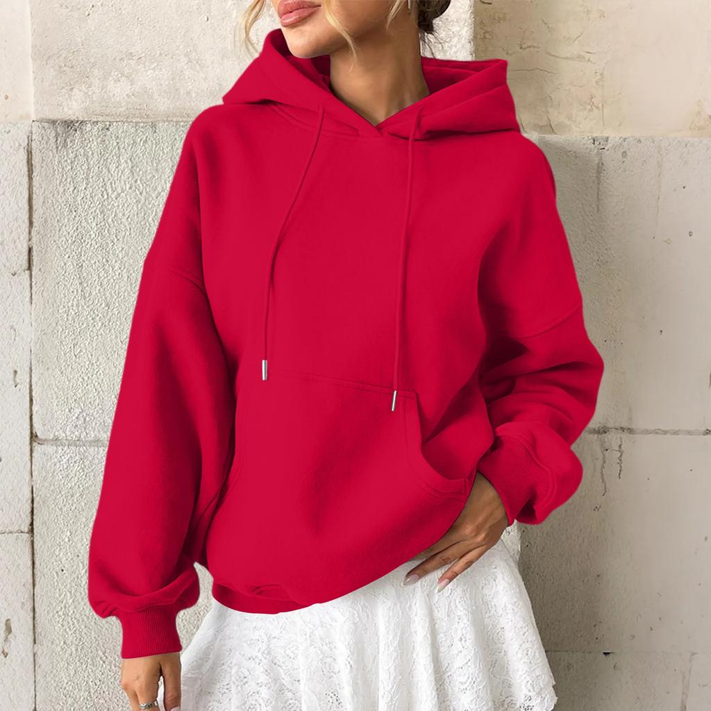 Женская толстовка, повседневная модная толстовка с длинными рукавами и капюшоном, однотонная