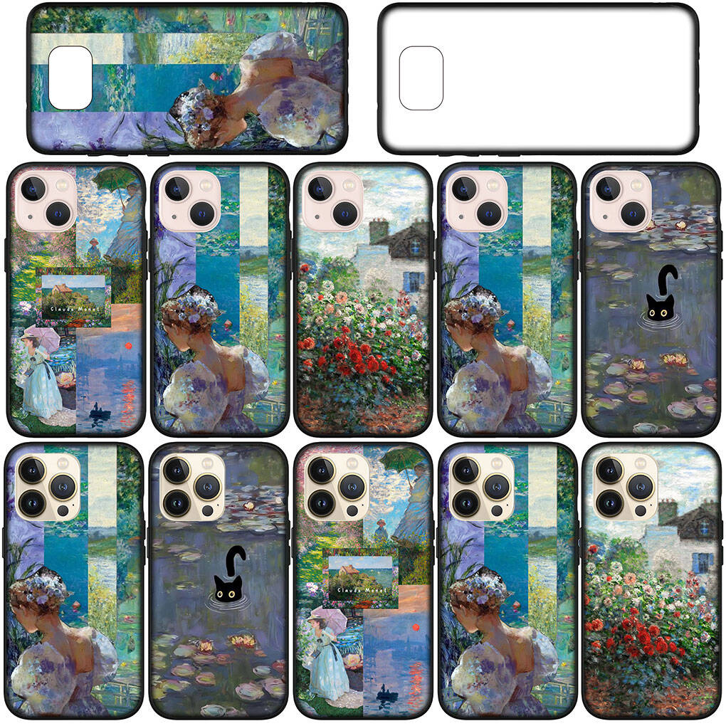 Чехол для iPhone 17 16 15 Xiaomi Poco Redmi Note 14 13 12 11 Pro Max Samsung Galaxy S25 S24 OPPO Huawei Клод Моне Водяные лилии Кот Узор Чехол для телефона