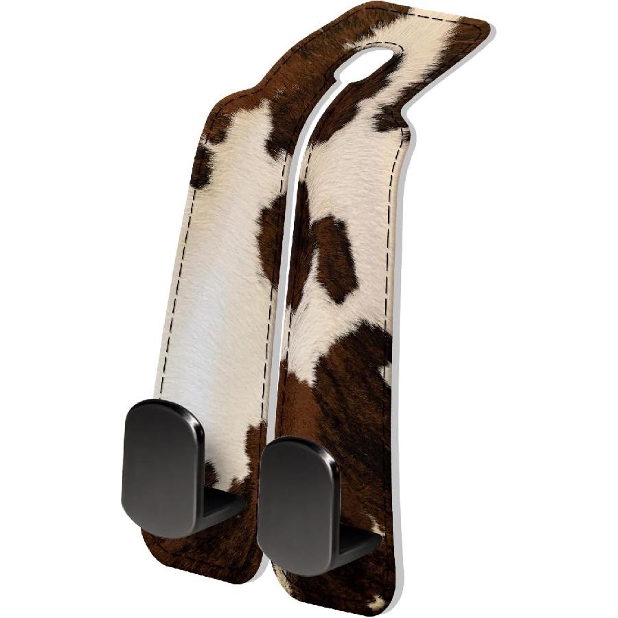 PU Leather Car Seat Hook, Storage Headrest Hanger, Cute Car Backseat Organizer, Car Hooks For Purses and Bags Black Leopard