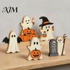 Compact Festive Room Decorations Halloween Cute Ghost Sign, Pumpkin Tombstone Wooden Plaque Decorative Figurines for Fireplaces Tiered Tray