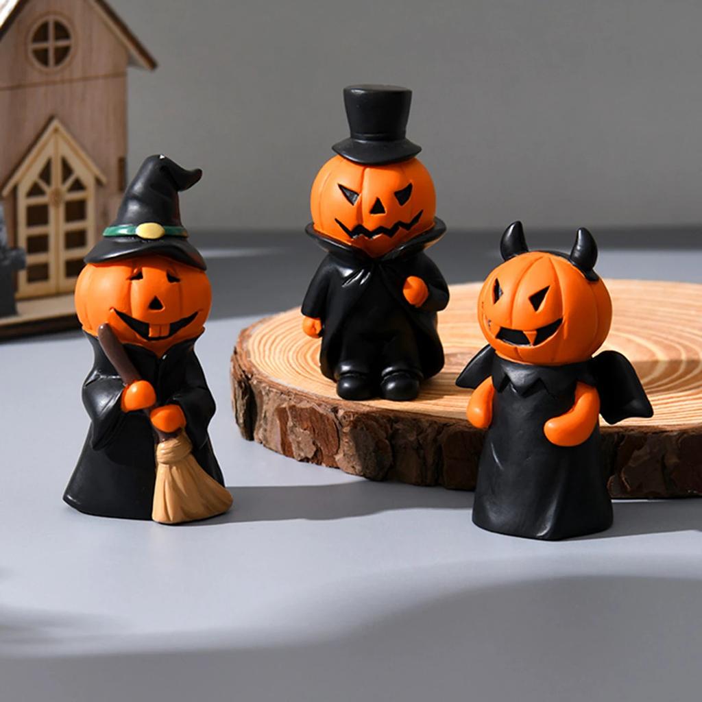 Cute Halloween Decor Set Mini Ghost Pumpkin Witch Demon Resin Figurines for Home Tabletop Party Decoration Gift Party Ornament