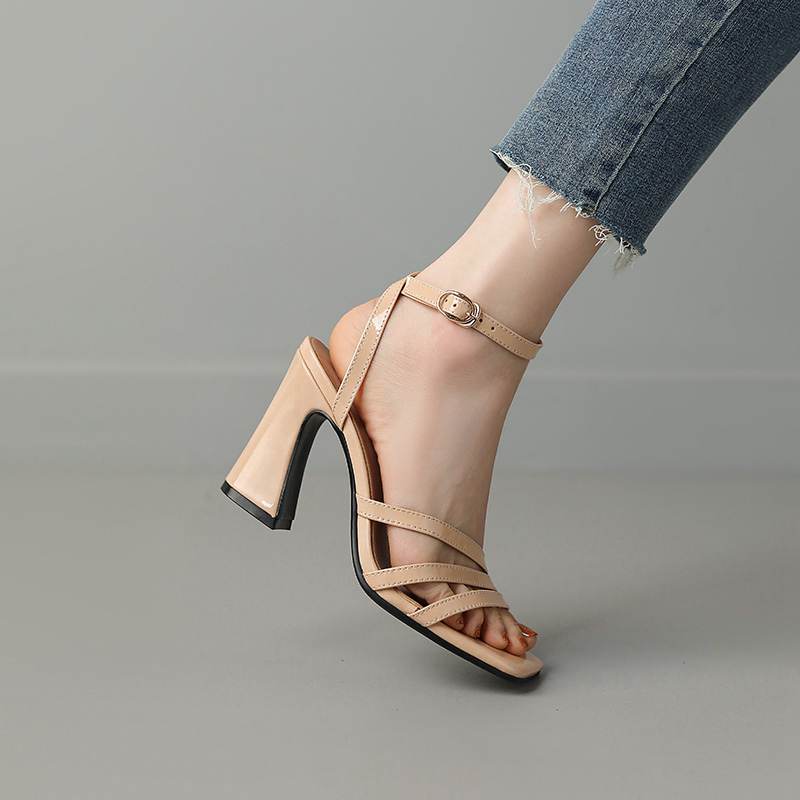 Krazing Pot Летняя обувь на очень высоком каблуке из искусственной кожи с открытым носком, современные модные женские сандалии с ремешками на щиколотке