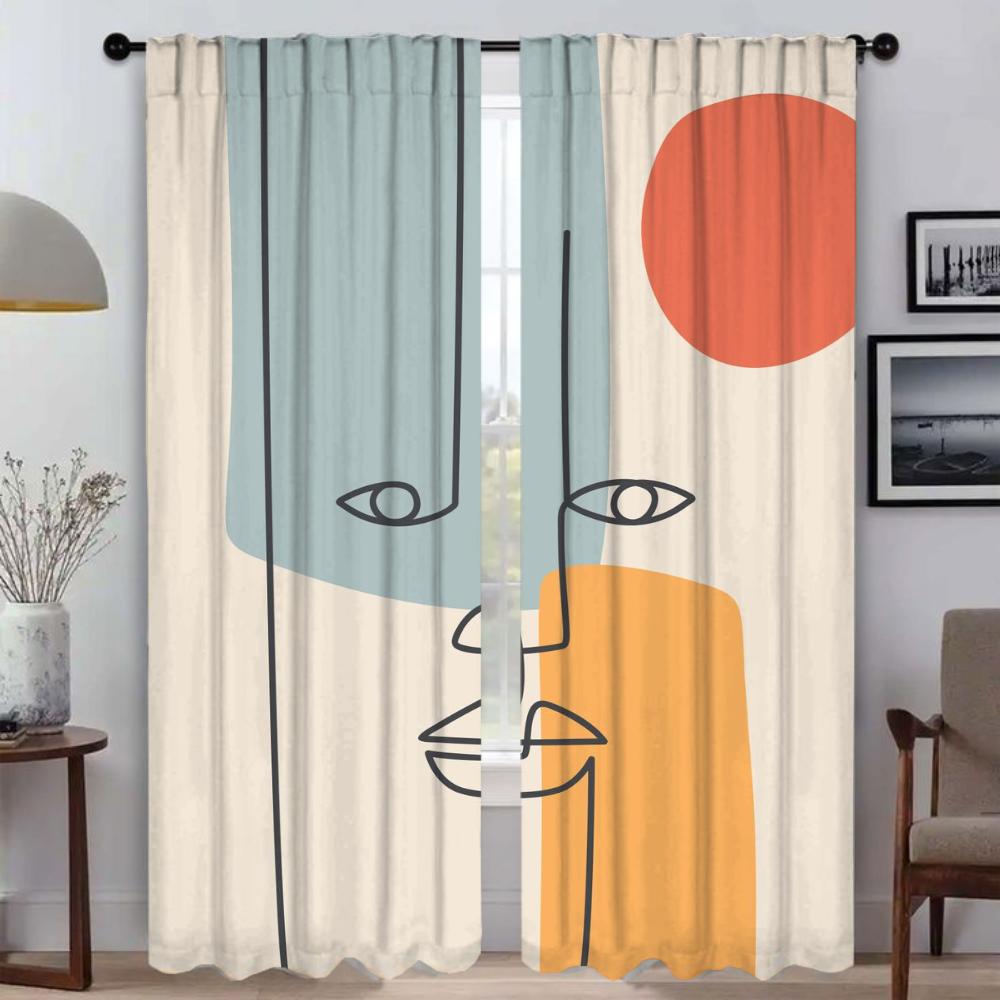 Kitchen Curtains for Camera Abstract Line Pattern Blackout Curtain for Room 2 Panel Blinds Halloween Decoration Partition Shades