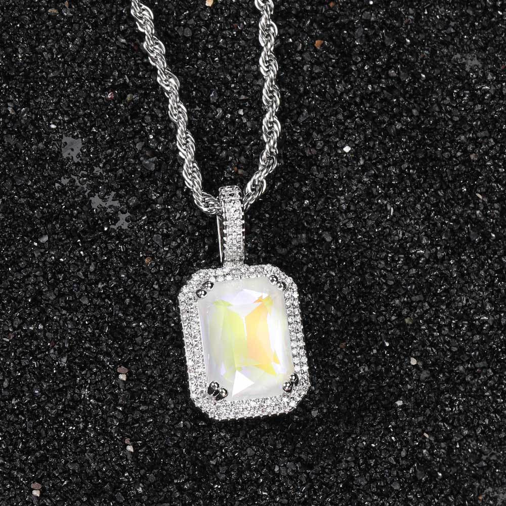 Luxury Bling Cubic Zirconia Jewelry Square Large Gemstone Pendant Necklace for Men and Women Hip-Hop Sweater Chain Necklace
