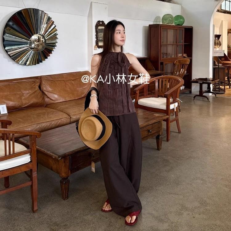 Lan Cabinet, Women's Shoes Niche Design Retro Pinch-on Flip-flops Shoes Women's Summer Wear Toe-on Cool Slippers Women's Flat Bottom