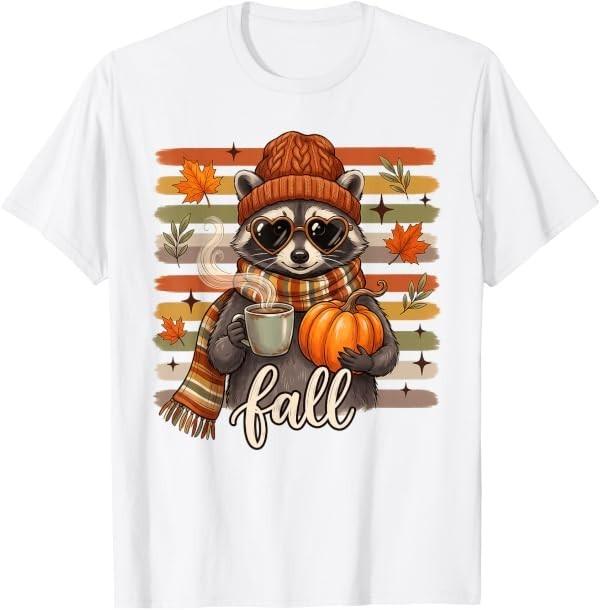 Cute Raccoon Fall Pumpkin Spice Coffee Lover T-Shirt