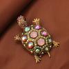 Tortoise Brooch Rhinestone Faux Crystal Colorful Turtle Pin Brooch Lapel Pins Vintage