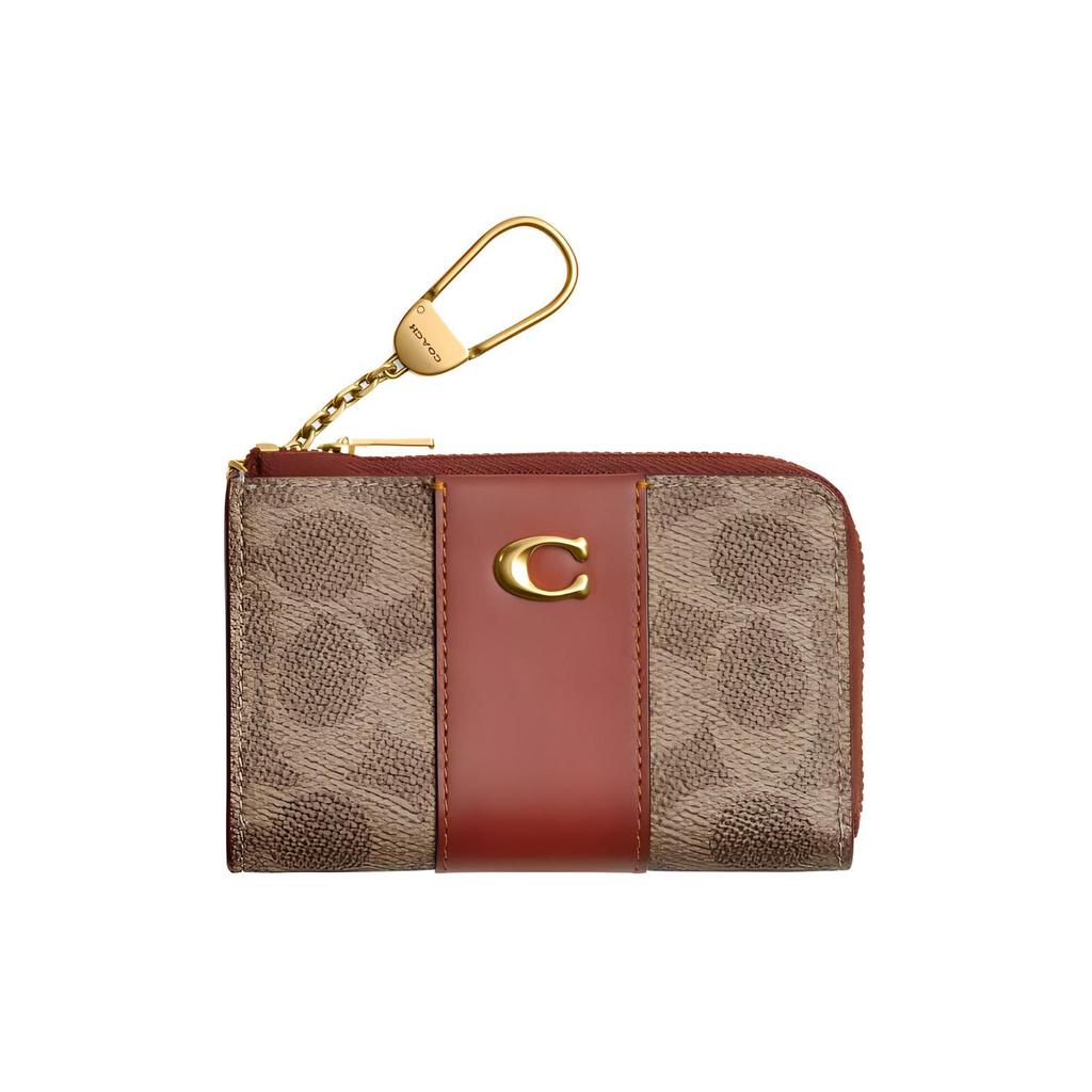 Coach Основной 11 Металлический Логотип Молния Кошелек для Ключей Покрытый Холст и Телячья Кожа Унисекс Аксессуары Латунь Коричневый CR517-B4NQ4