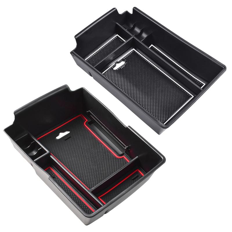 Red center console storage box with anti-slip mat Center Organizer Tray ABS Black Suitable for Hyundai 5th Gen Tucson