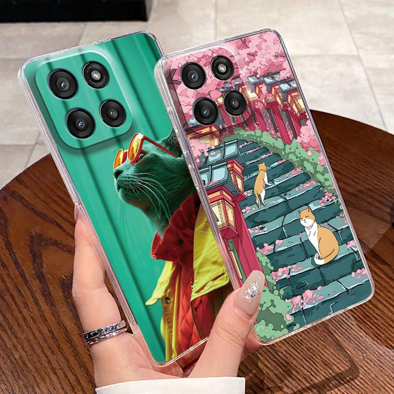 Jelly Casing For Motorola Moto G Stylus 5G 2025/Moto Edge 60 Stylus Funda Clear Silicone Soft TPU Cover Cute Cat Protective Case