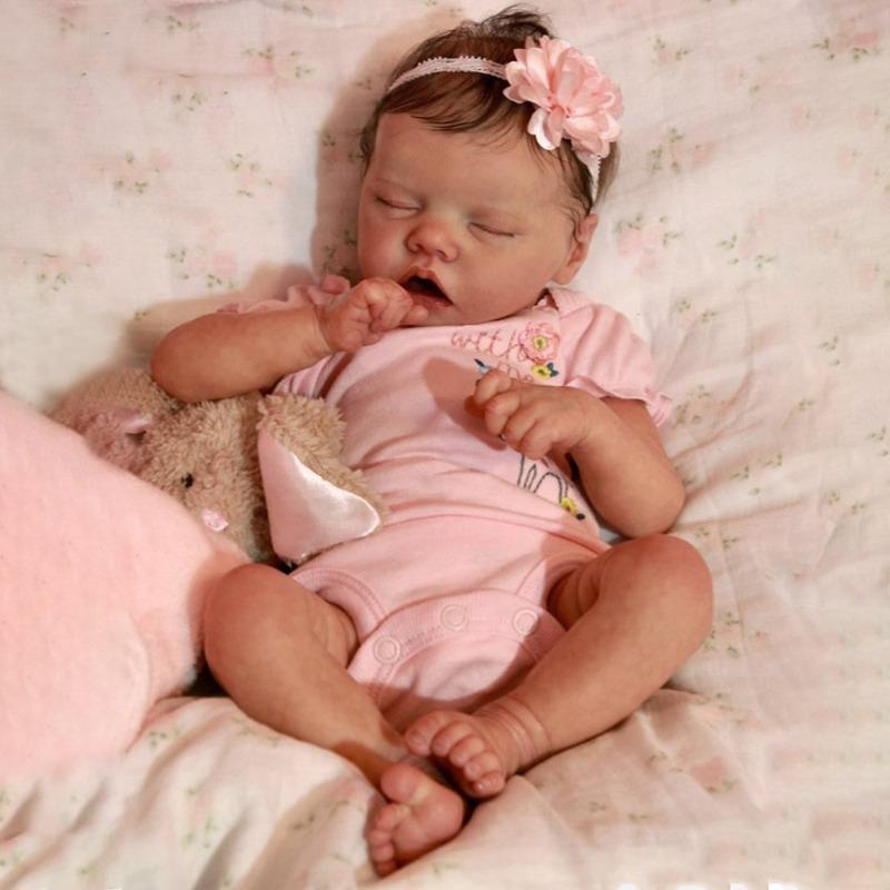 Cute 18 Inch Reborn Dolls Twin A Full Vinyl/Cloth Body Newborn Babies Doll with Closed Eyes Real Looking Reborn Toddler Girl Dolls Kid's Birthday Gift
