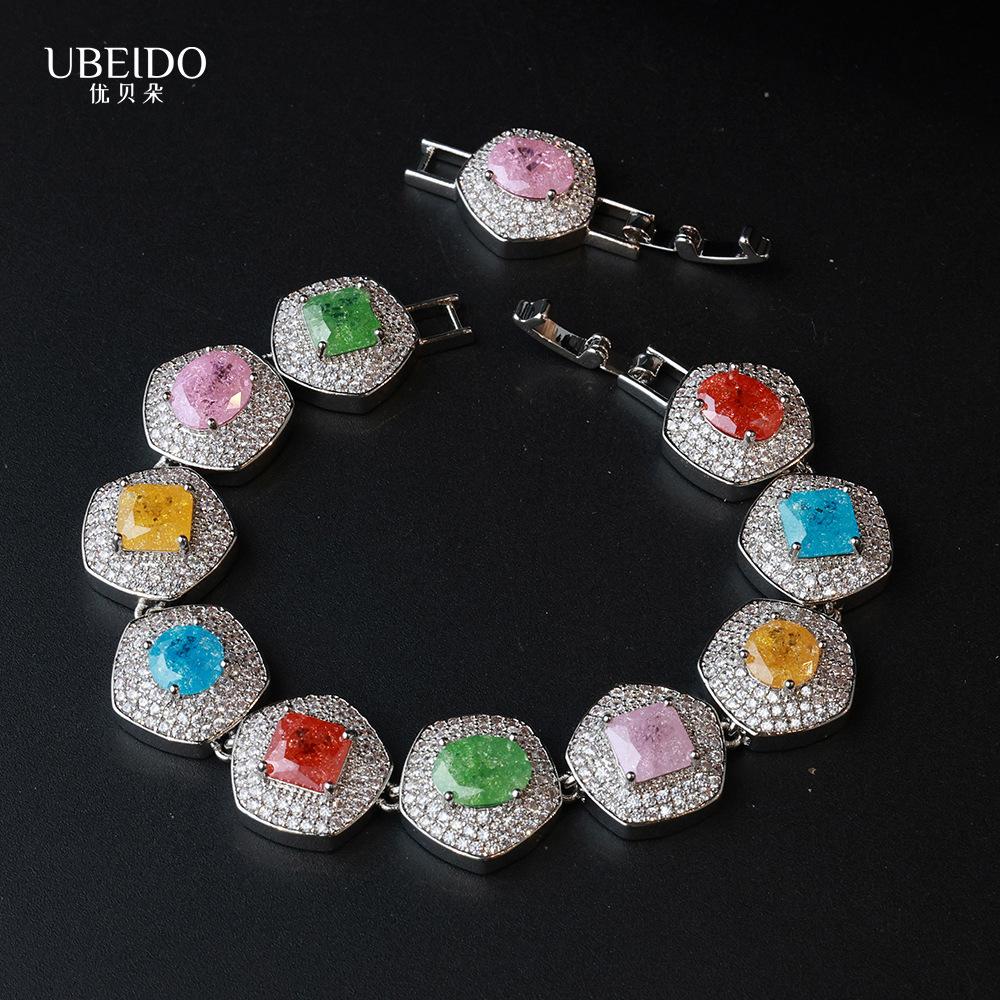 Luxury Multicolor Zircon Necklace Earring Bracelet Set for Women Elegant Geometric Design Crystal Jewelry Party Wedding gift
