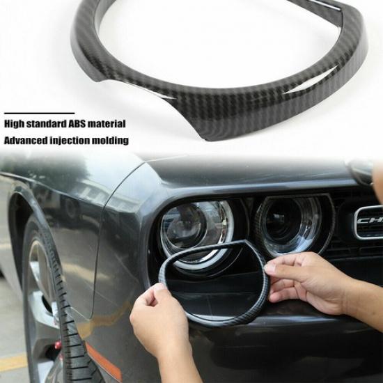 Carbon Fiber Car Front Headlight Cover Trim For Dodge Challenger 2015+ 4pcs/set