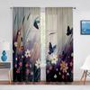 Spring Flower Colorful Floral Butterfly Sheer Curtain for Living Room Voile Window Blinds Bedroom Tulle Drape Kitchen Curtains