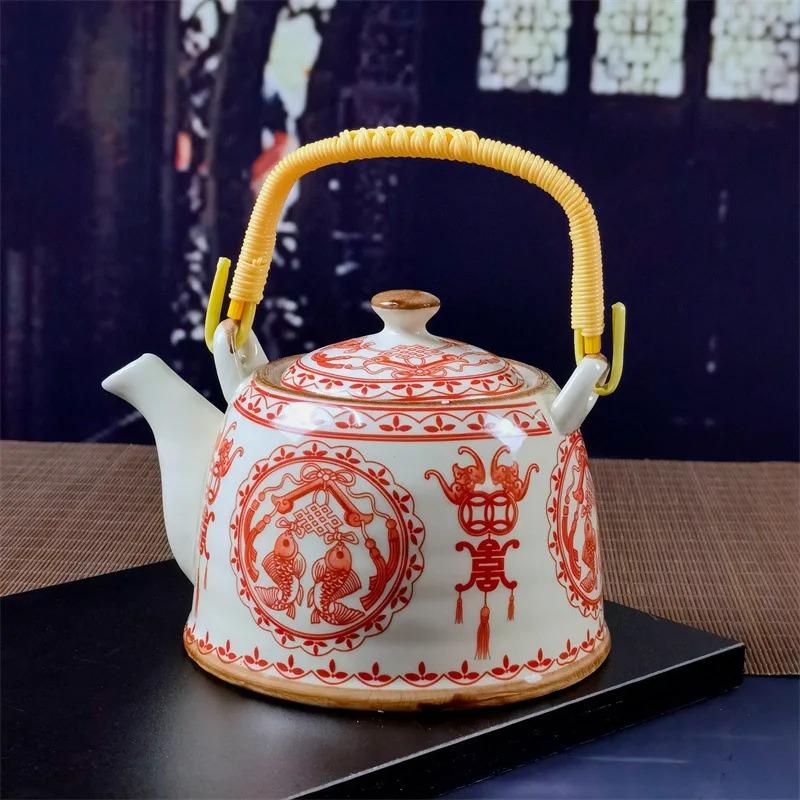 Бытовой фарфоровый чайник, керамический большой вместительный горшок для прохладной воды, большой синий и белый фарфоровый горшок с петлевой ручкой в ​​стиле ретро