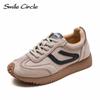 Женские кроссовки из натуральной кожи, туфли на плоской подошве с круглым носком, модная удобная повседневная обувь