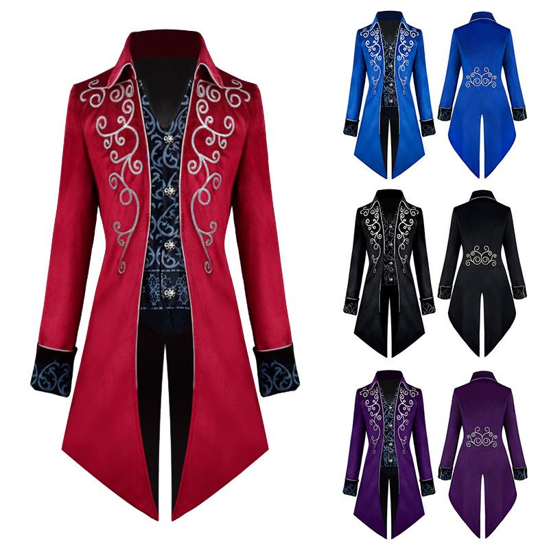 Men Medieval Tuxedo Steampunk Vintage Victorian Long Sleeve Windbreaker Medieval Vintage Suit Prince Costume For Men