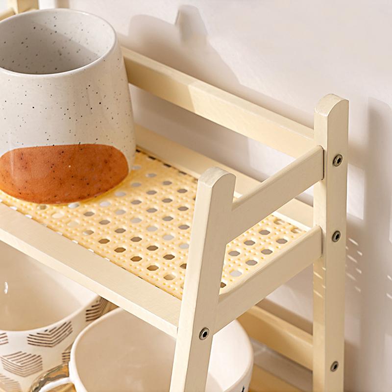 1Pc Cup Holder Work Storage Rack Bedroom Display Rack Kitchen Vine Weaving 2-layer Storage Rack