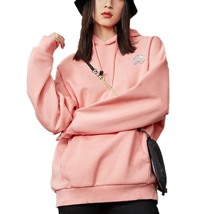 Li Ning Sports Fashion Series свободный пуловер с капюшоном мужские толстовки розовые AWDQB38-6