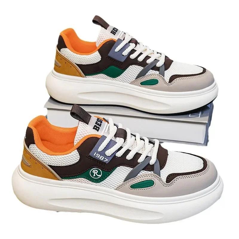 Men Vulcanized Shoes 2024 Fashion Thick Sole Mesh Breathable Lace Up Lightweight Running Casual Men Shoes Zapatillas Hombre