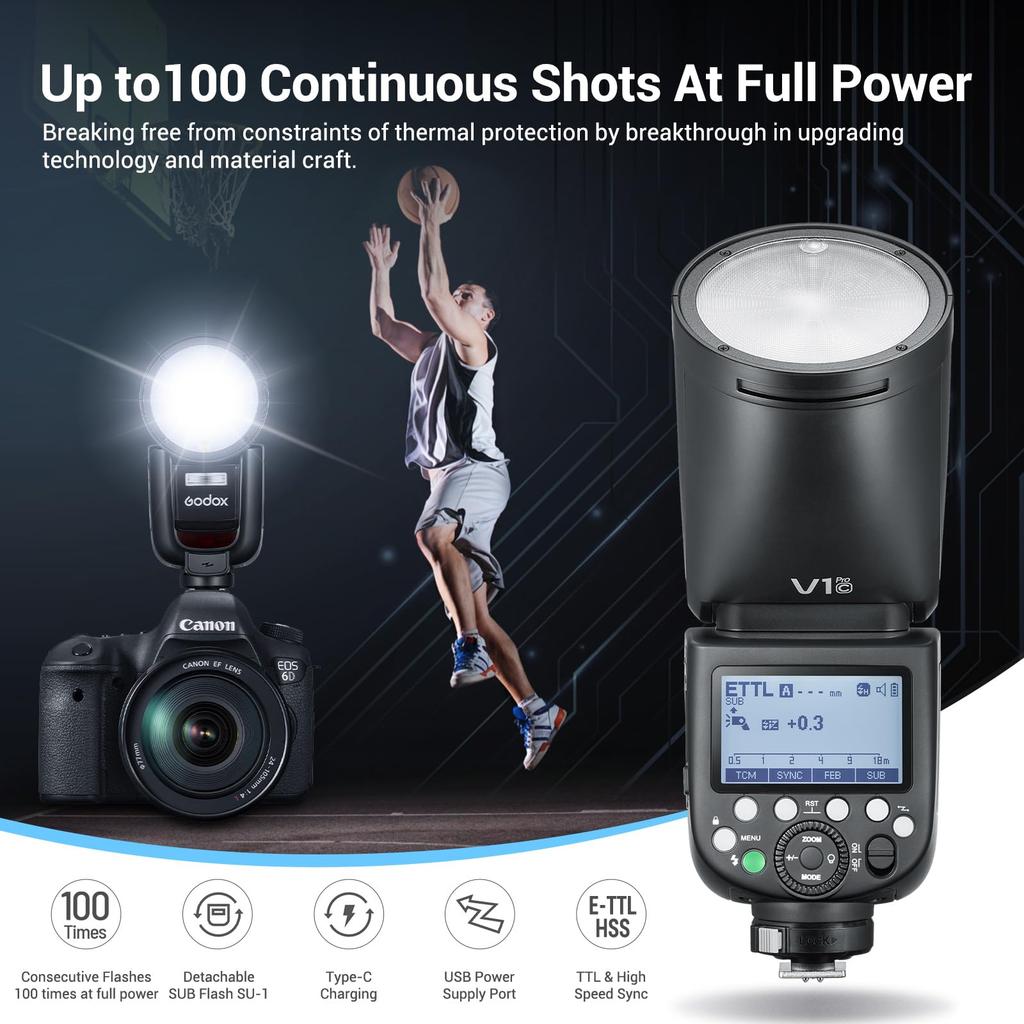 Godox Round Head Camera TTL for Canon X Includes Detachable 76W Approximately Second Recycle Modeling Conversion LCD Technical Approval Compatible