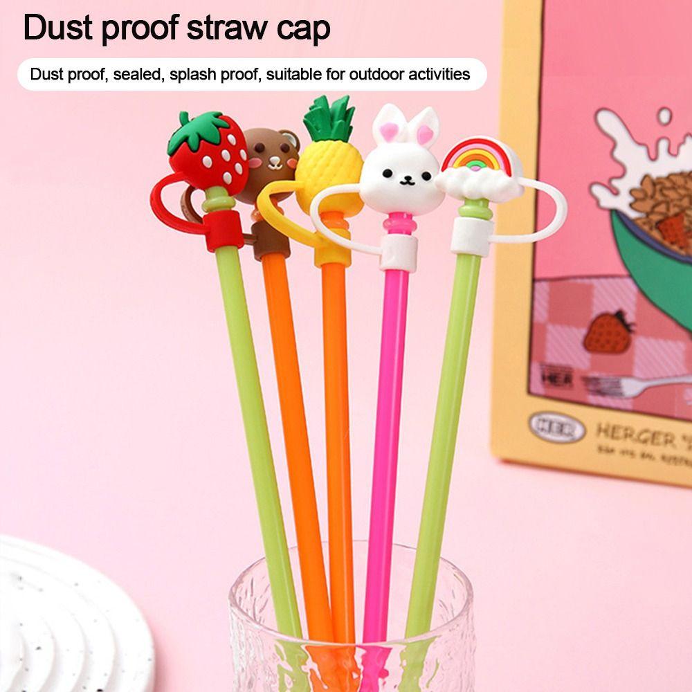 Airtight Silicone Straw Plug Cup Accessories Plugs Tips Cover Cartoon Straw Tips Outdoor