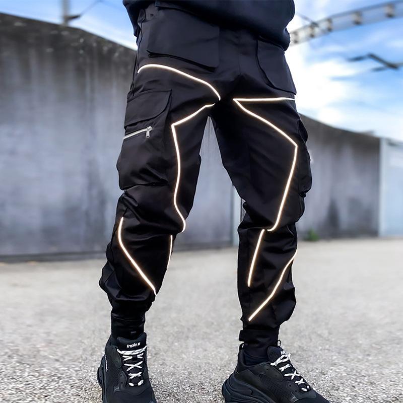 Spring Men's Casual Trousers Loose Large Size Work Trousers Men's Tide Card Drawstring Leg Opening Velcro Sports Trousers Man