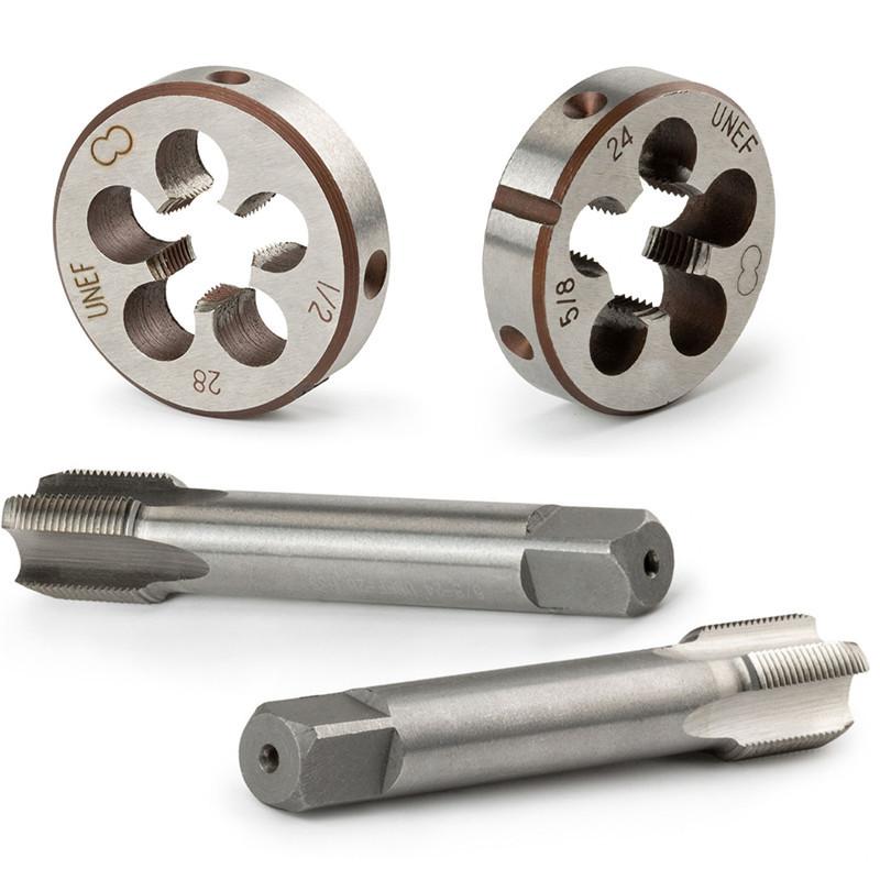 New HSS 1/2-28 UNEF 5/8-24 UNEF Hand Tap Round Die Cut Right Hand Tapping Cutting Tools Metalworking Tap Die Tools Set