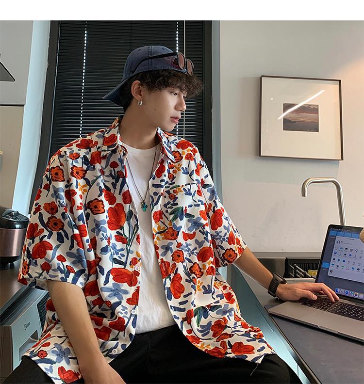 Мужская рубашка с коротким рукавом в гавайском цветочном стиле — модная, легкая, высококачественный дизайн в гонконгском стиле