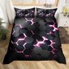 3D Geometric Duvet Cover Set Full Size,Geometry Bedding Sets Honeycomb Hexagon With Pink Blue Neon Lights Comforter Cover Set