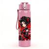 1PC Red Floral Geisha Oriental Art Print 750ml Color Plastic Sports Water Bottle Leakproof Flip Straw Lid Suitable for Sports Office Home Use