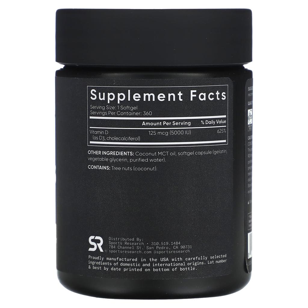 Vitamin D3, Extra Strength, 125Mcg (5,000Iu), 360 Softgels