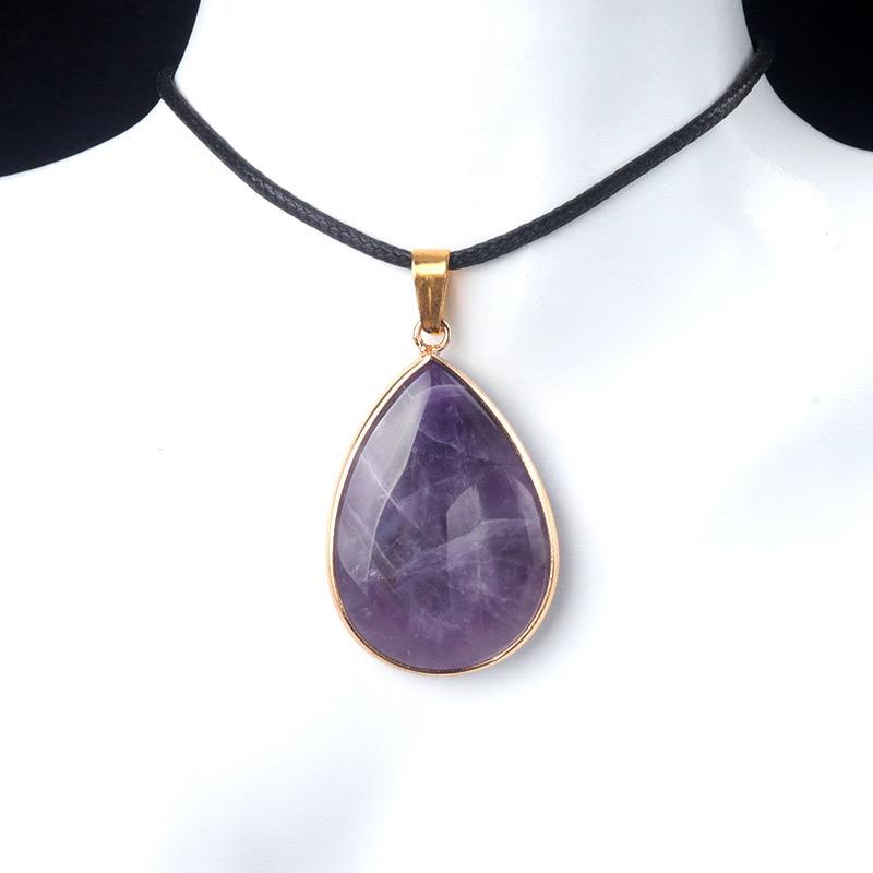 Factory Price High Quality Crystal Stone Water Drop Pendant Amethyst Tiger Eye for DIY Necklaces Jewelry Making