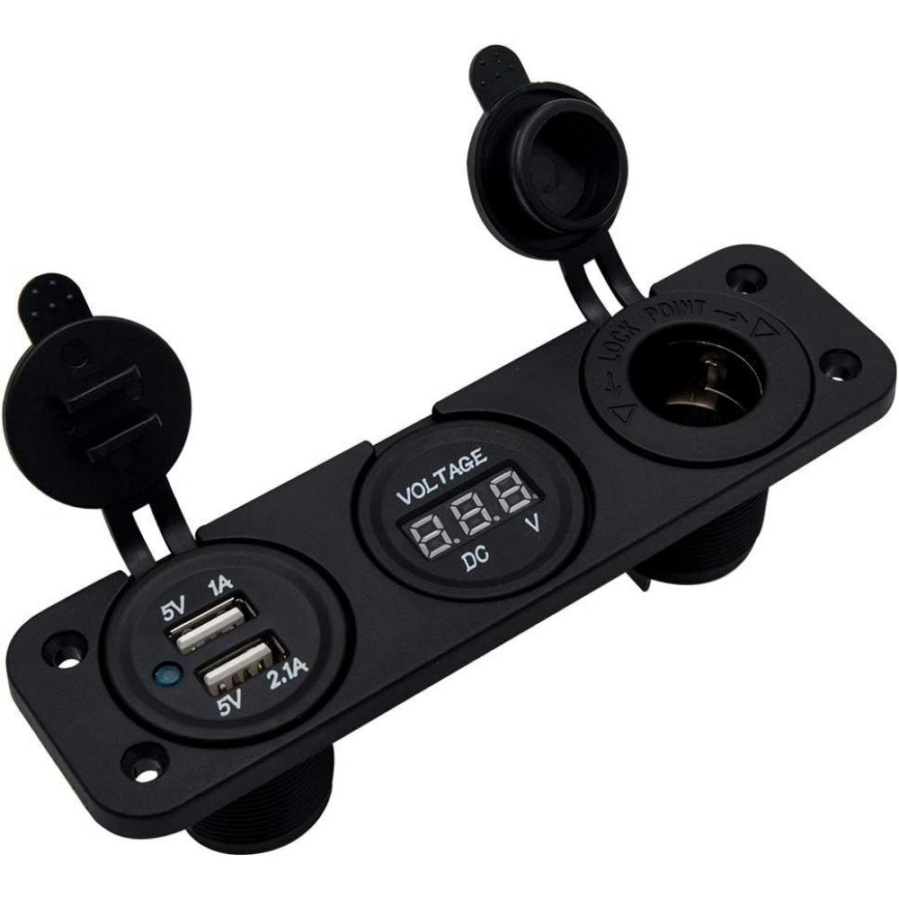 Двойное зарядное устройство USB + светодиодный вольтметр + розетка 12 В / 24 В 3 в 1 многофункциональная панель с тремя отверстиями для грузовика, прицепа, лодки, кемпера, автодома