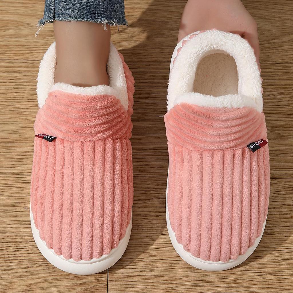 Winter 2024 Plush-Lined Thick-Soled Cotton Slippers for Outdoor & Indoor Wear