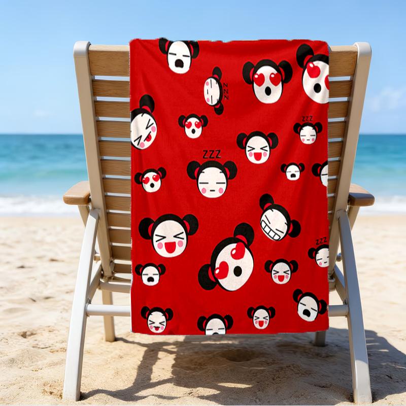 proof beach towel with a Pucca1 pattern - soft,absorbent,quick-drying,machine washable - perfect for swimming,camping,bathing