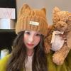 Sweet and cute cat ears wool hat women's autumn and winter warm ear protection plush knitted hat letter cold hat