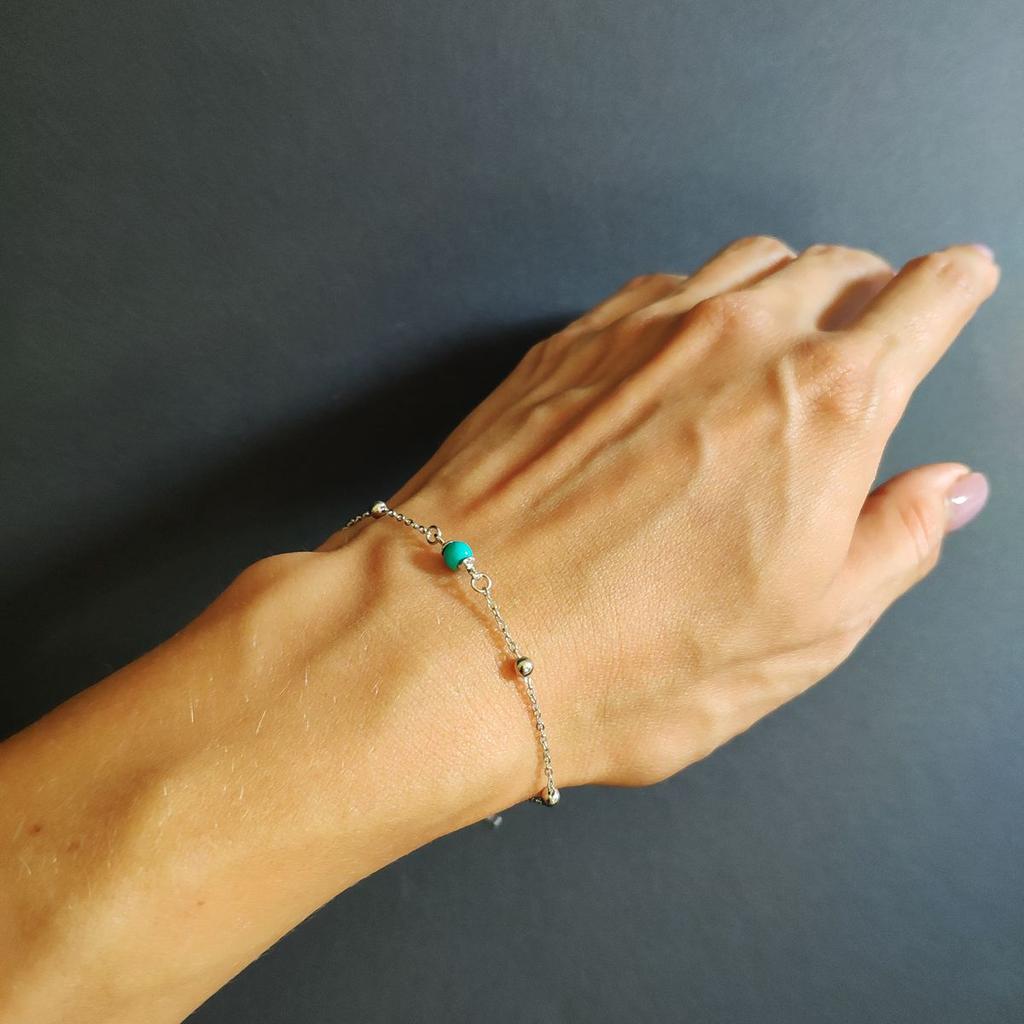 Серебряный браслет с бирюзой, вес изделия 1,54 гр (2146803)