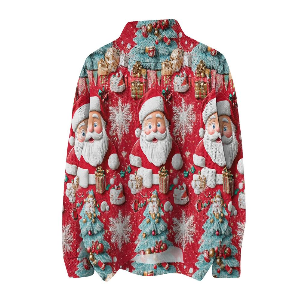 Женская мода, повседневная водолазка с круглым вырезом и длинными рукавами, с рождественским принтом, трикотажный топ