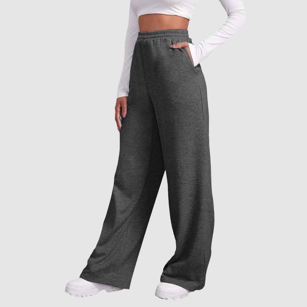 Women's Winter Sweatpants Solid Color Casual Pants Women's Fleece Sweatpants Wide Leg Straight Pants