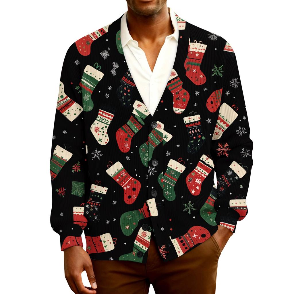 Мужской кардиган с длинным рукавом, рубчатой вязки