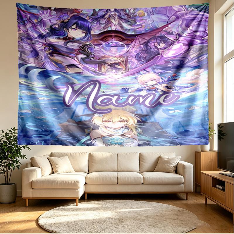 Custom Name Personalized Genshin Impact Print Tapestry, Wall Art Decor, Bedroom, Dorm, Apartment, LivingRoom, Party Backdrop, Gift for Birthday