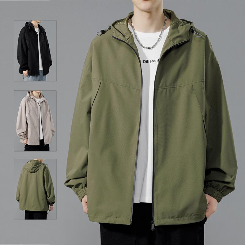 Spring and Autumn New Men's Korean Version Solid Color Light Plate Hooded Jacket Trendy Couple Internet Celebrities with The Same Versatile Coat