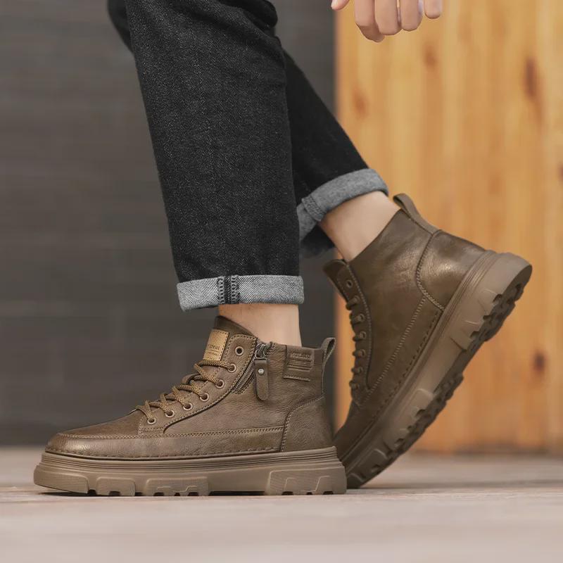 Мужские высокие ботинки Martin в стиле ретро 2024 года — кожаные туфли в британском стиле для повседневного ношения и работы