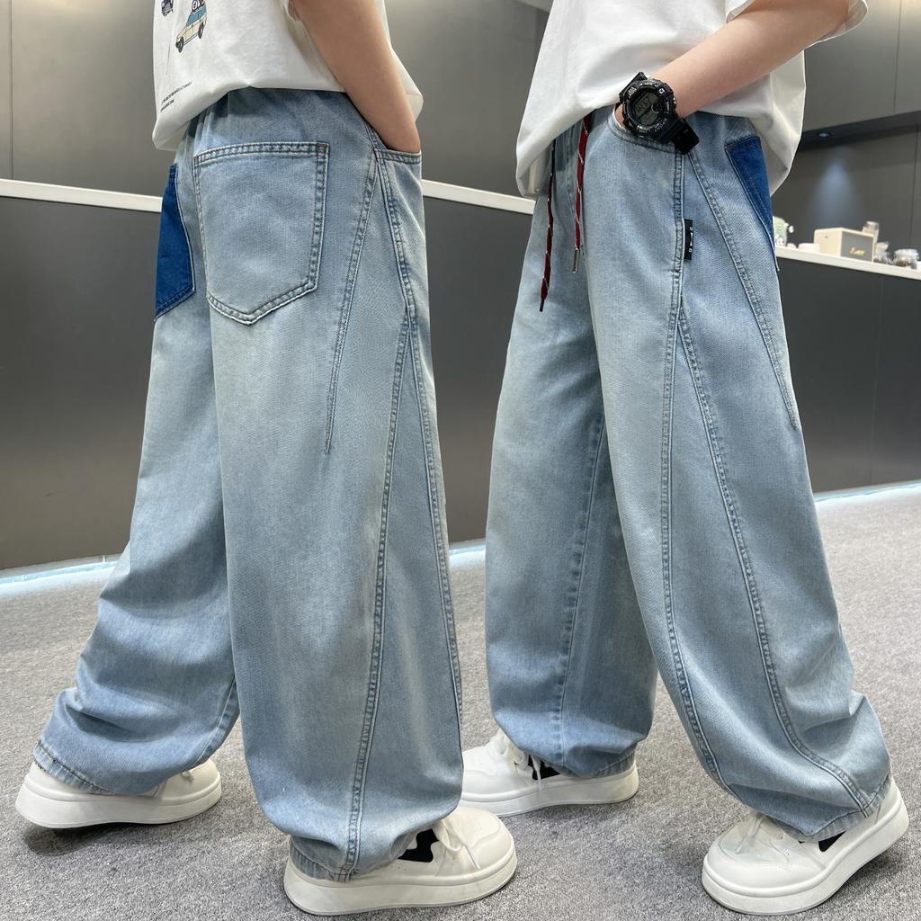 Boys' straight leg jeans summer thin 2026 new style children's summer mosquito proof pants cool feeling, big children's pants trendy