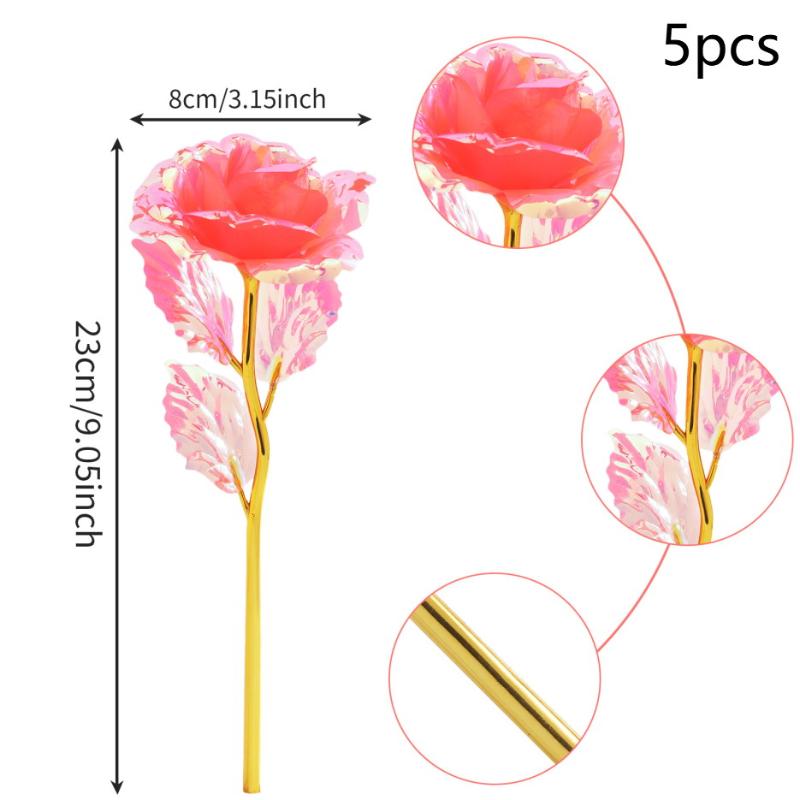 5pcs 24K Foil Plated Rose Valentine's Day Creative Gift Gold Rose Lasts Forever Love Wedding Decor Lover Lighting Roses