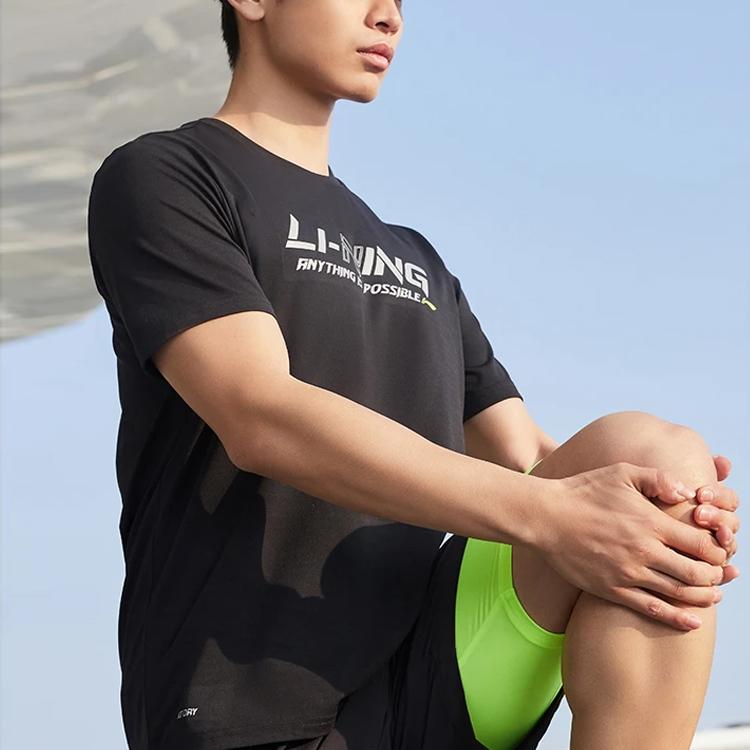 Футболка с коротким рукавом Li Ning Training Series со светоотражающими буквами и логотипом, быстросохнущая, мужская, черная ATSS833-1