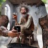 Мужская 3D цифровая печать футболка, набросок старика, держащего узор с вином, топ с коротким рукавом и пуловер с графикой расслабляющегося с пивом